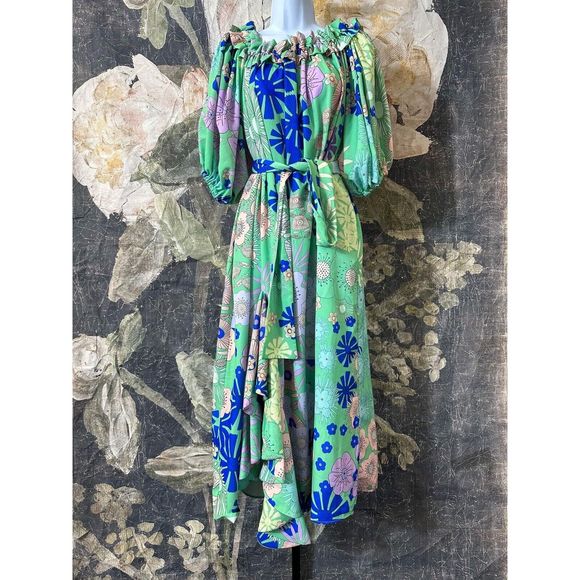 New ANTHROPOLOGIE Oopscool Off-the-Shoulder Printed Dress Sz Small - Picture 6 of 11